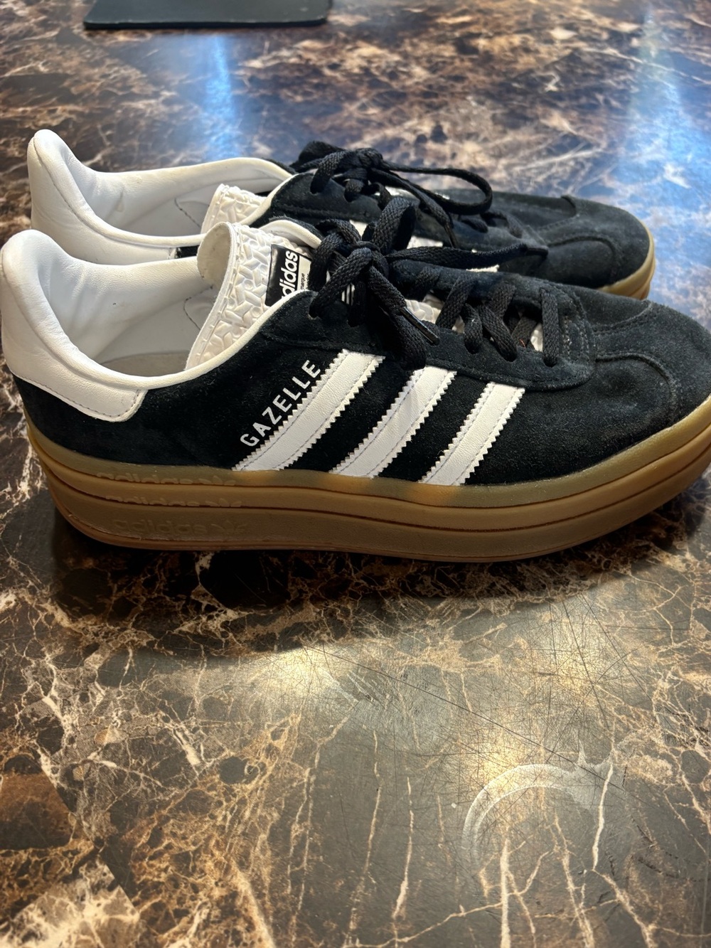 Adidas Gazelle Black & White Suede Sneakers with Gum Sole